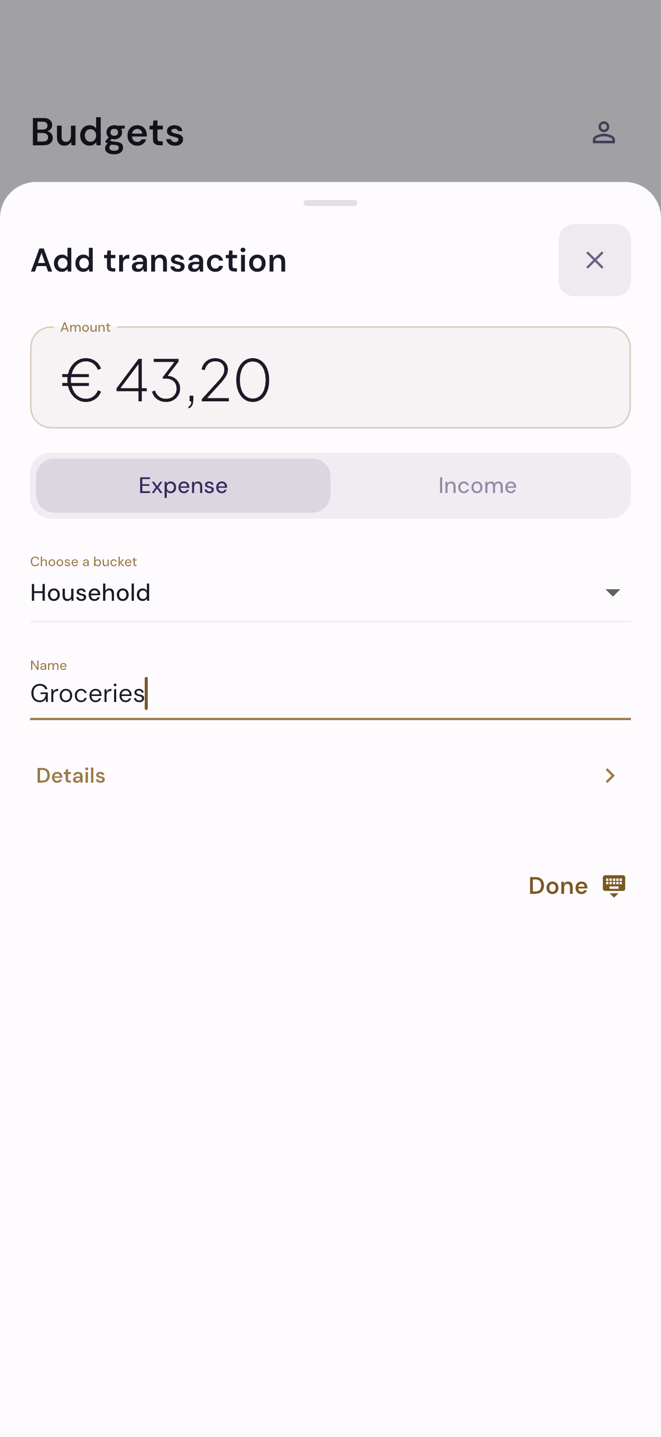 Add transaction sheet in Schmidti Budget