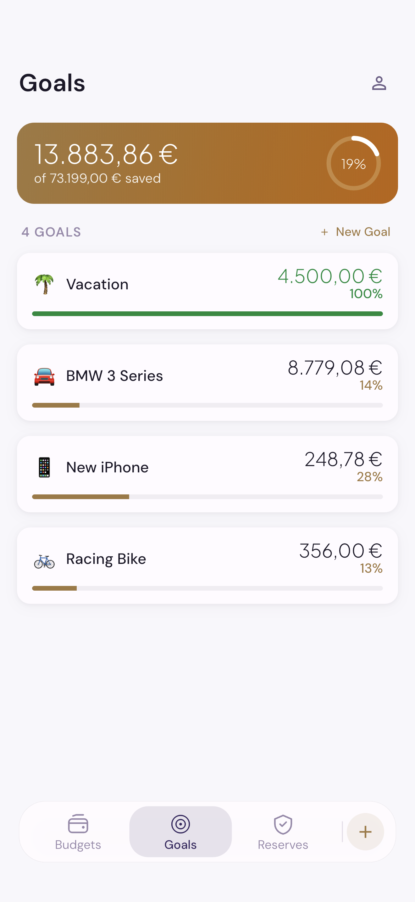 Goals screen in Schmidti Budget